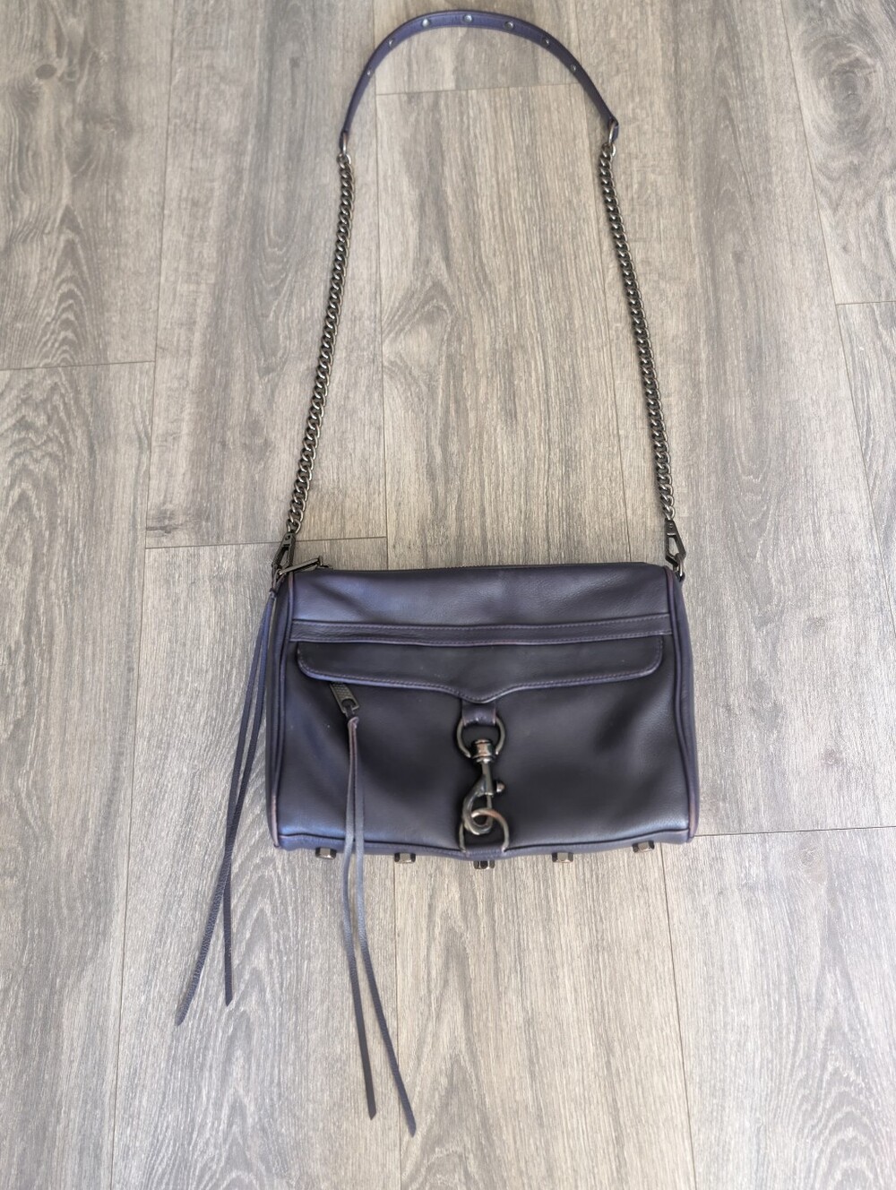 Rebecca Minkoff MAC Purple Pebbled Leather Crossbody Clutch Bag Gunmetal